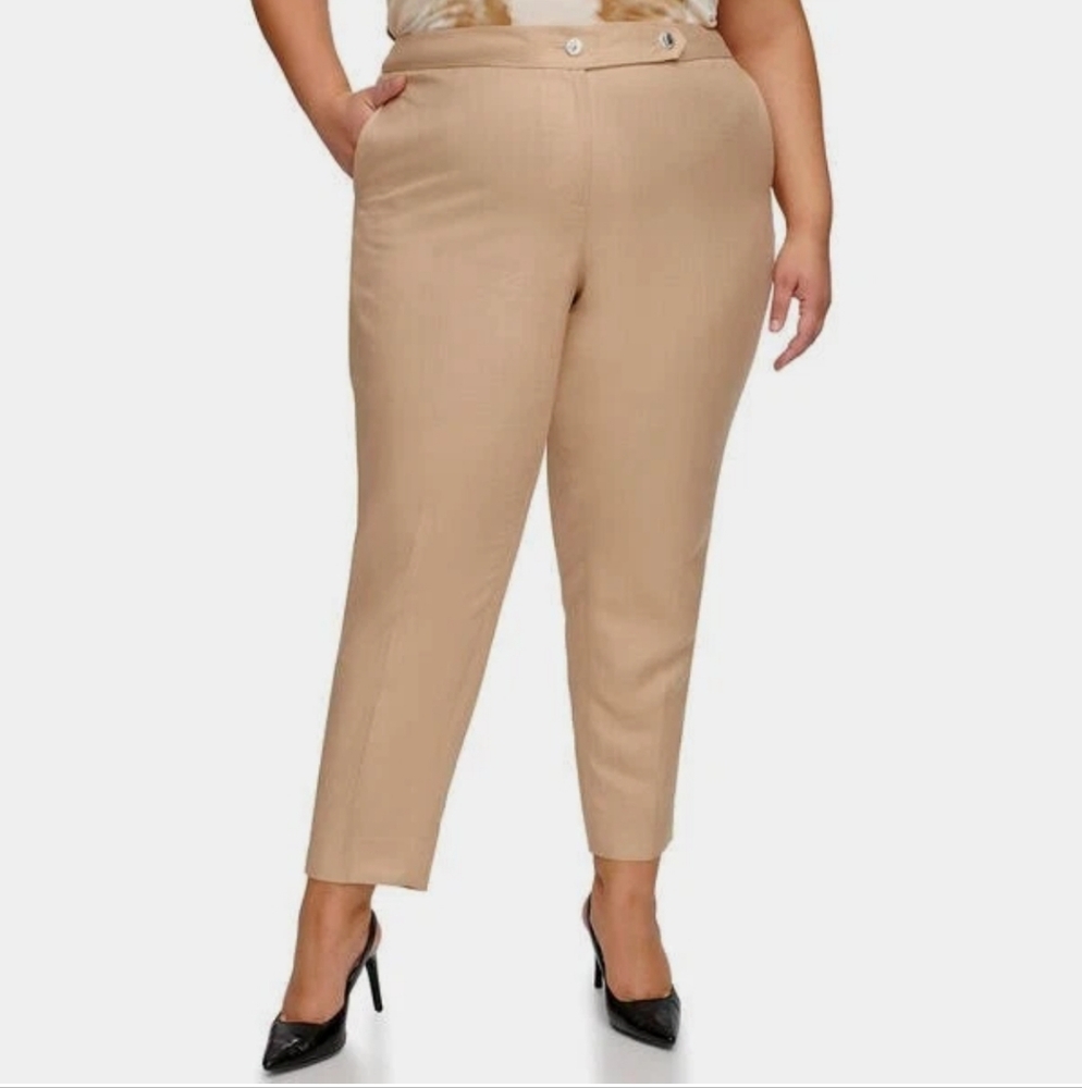 Calvin Klein Women Pants Size 22W Tan Mid Rise Straight Leg Nomad Linen Trouser